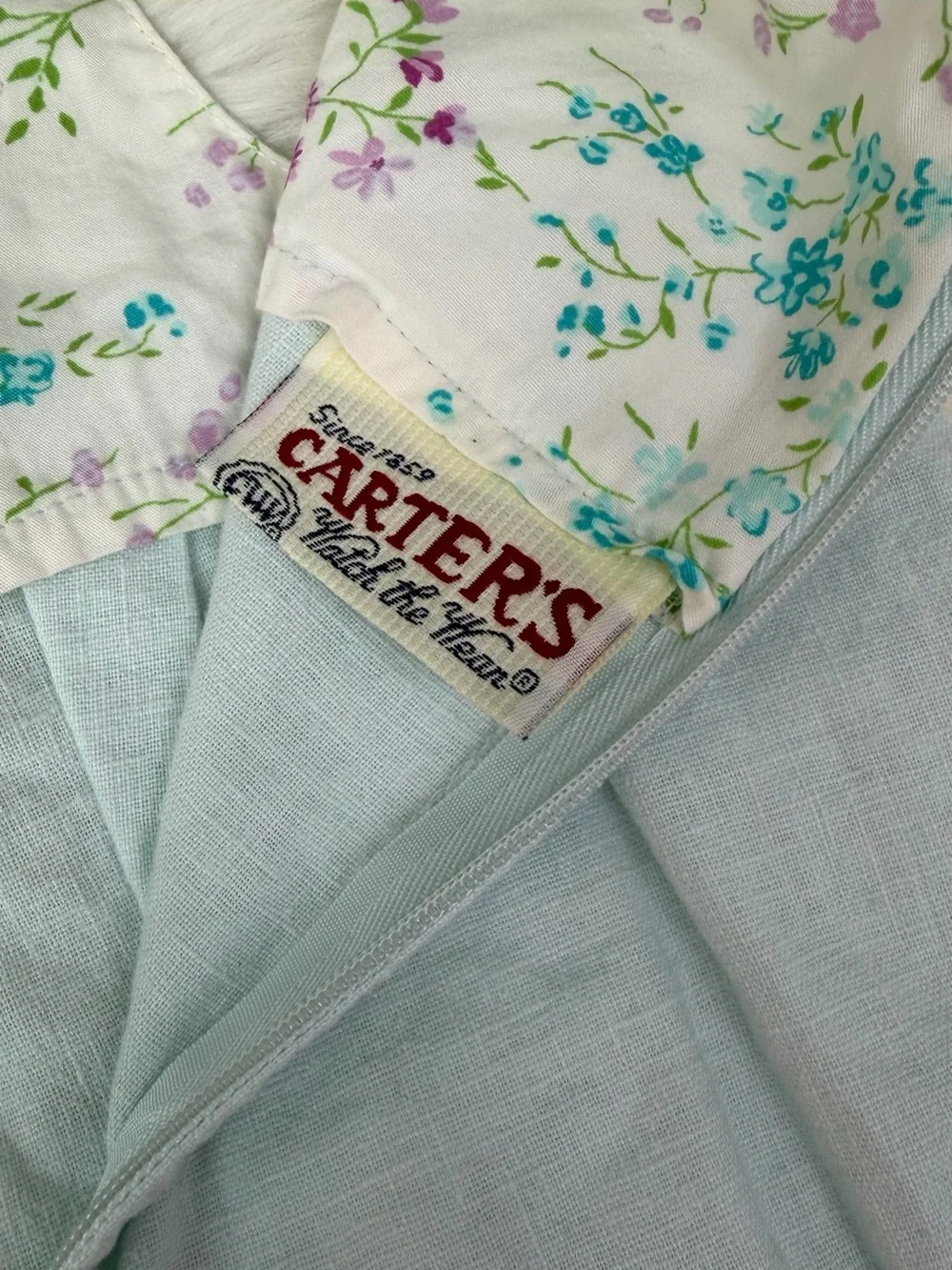 Carters Vintage Floral Embroidered Blue Girls Dress Size 18 Months